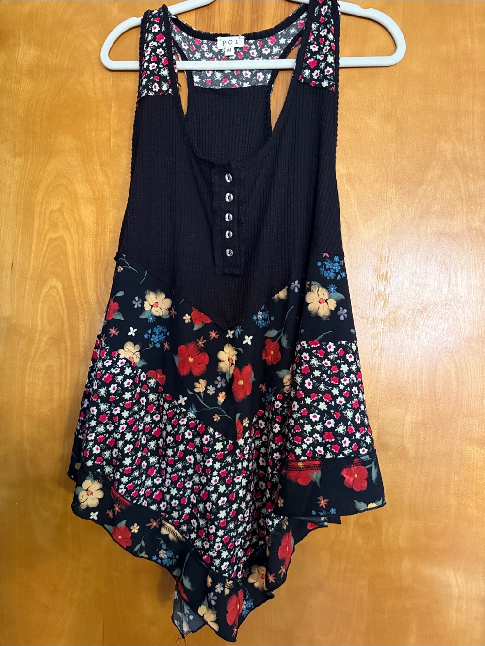 POL Black Floral Patchwork Tank Top